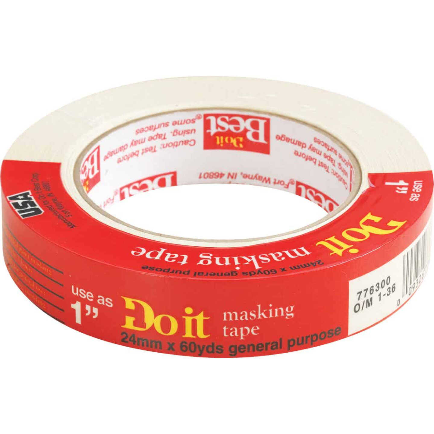 Color Masking Tape, 3 Core, 0.94 x 60 yds, Red